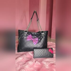 Vintage 2011 Loungefly Hello Kitty Black Quilted Tote & Wallet Set